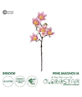 GloboStar® Artificial Garden PING MAGNOLIA BRANCH 21424 Τεχνητό Διακοσμητικό Κλαδί Ροζ Μανόλια Y57cm